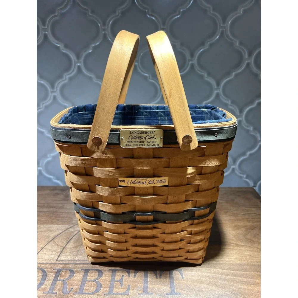 Longaberger Basket Collectors Club With Plaid‎ Liner And Plastic Protector